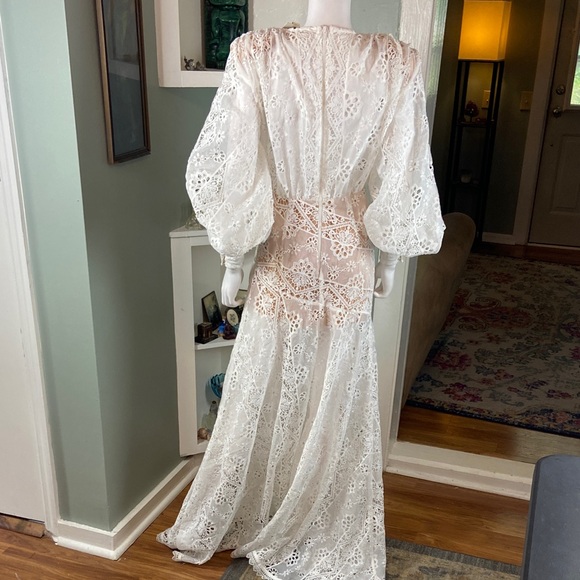 New NWT Bronx and Banco Adele Gown White Lace Maxi Dress XSmall XS Sheer Eyelet - Picture 13 of 16